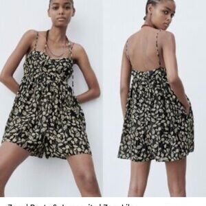 Zara Black and White Floral Jumpsuit